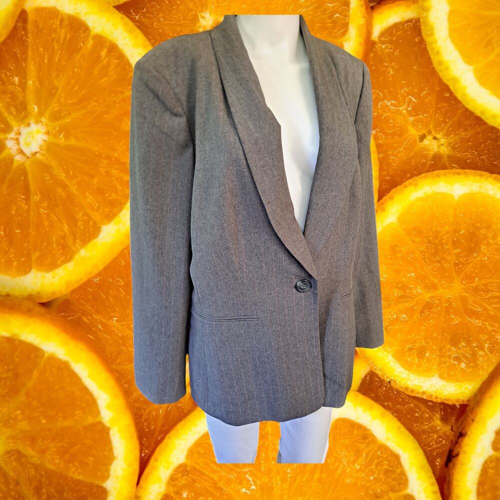 Jones New York Gray 1 Button Pinstripe Blazer Size 14‎